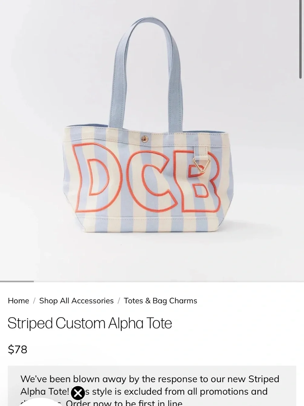 BaubleBar Striped Alpha Tote - Light Blue, Cream & Orange Accents